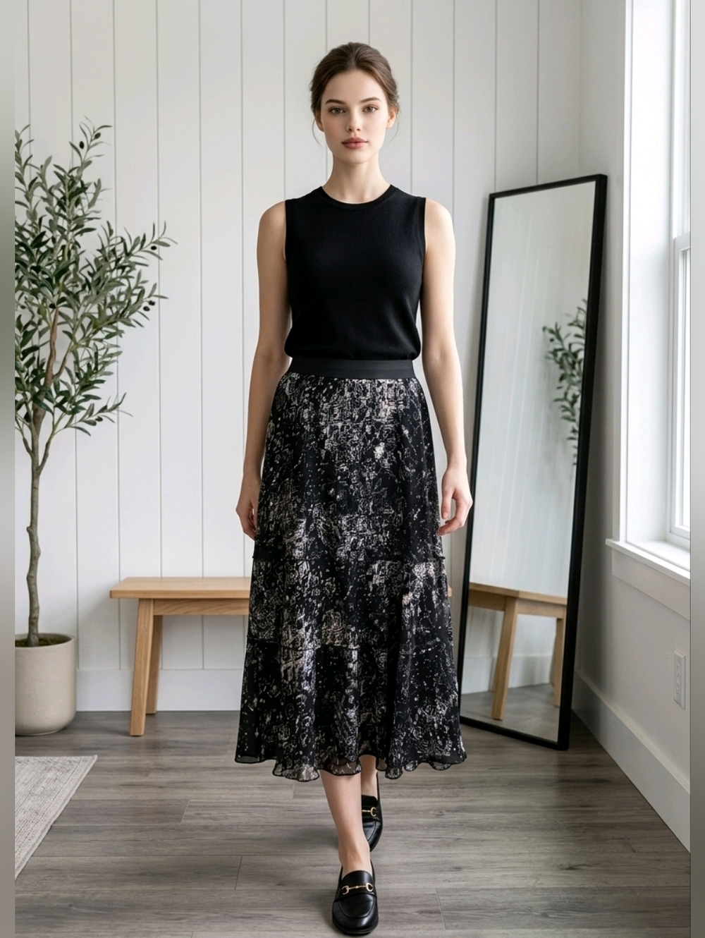 NIC+ZOE Black Printed Strapless Maxi Skirt
